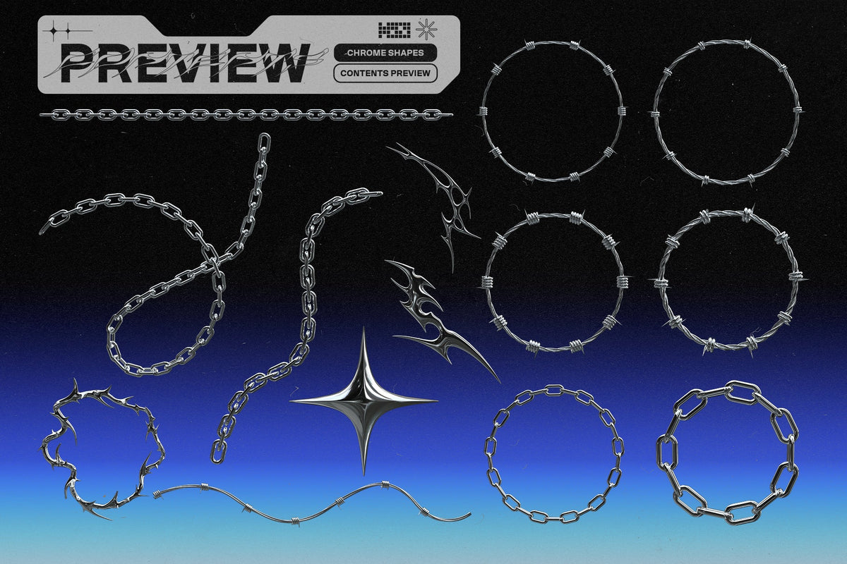 Aperçu 3 sur 5 de Chrome Shapes PNG Elements, ressource créative numérique par MiksKS