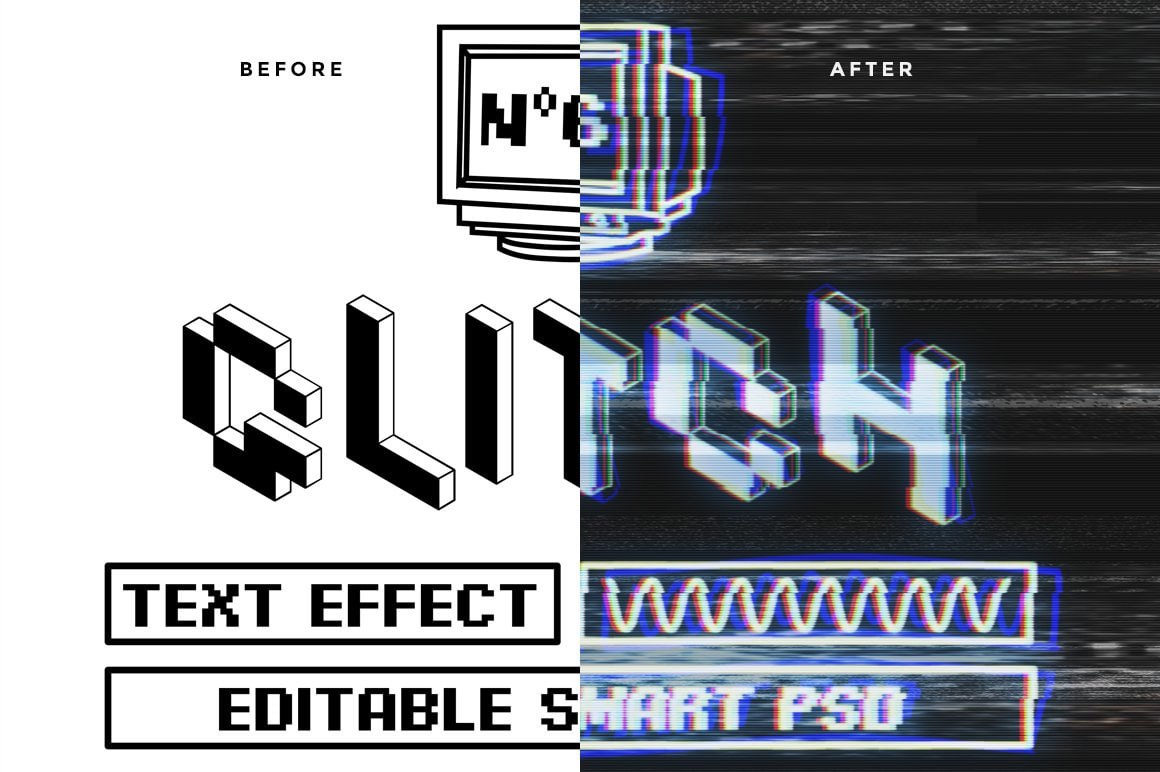Aperçu 3 sur 3 de Glitch Text Effects Vol.2, ressource Mockups par HYTRAPE