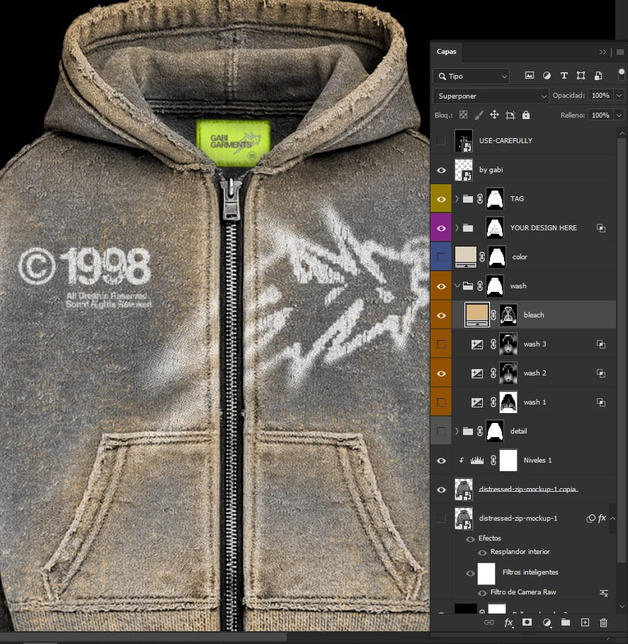 Aperçu 3 sur 3 de Destressed Zip Mockup, ressource Mockups par GABI