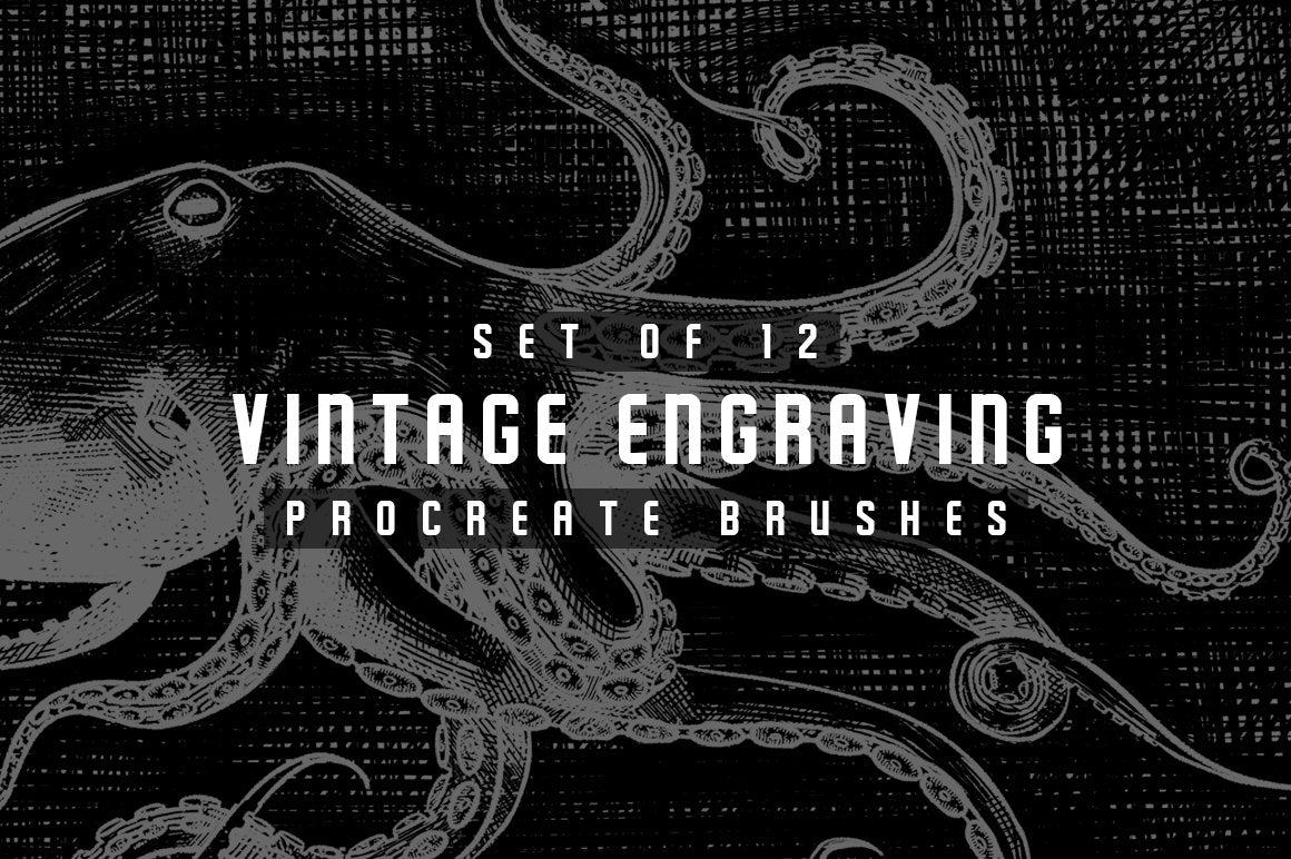 Main preview of Vintage Engraving Procreate Brushes, digital creative resource by MiksKS