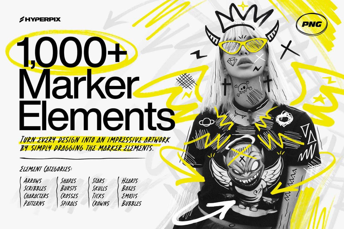 Aperçu principal de Hyper Marker – 1,000+ PNG Marker Elements, ressource Mockups par Hyperpix