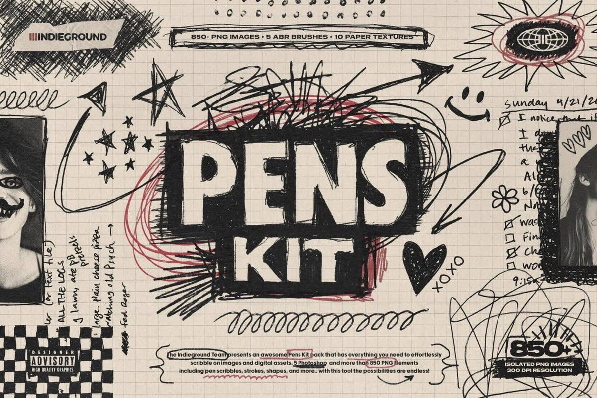 Aperçu 4 sur 6 de +850 PENS KIT, ressource Actions et brushes par Indieground Design Inc.