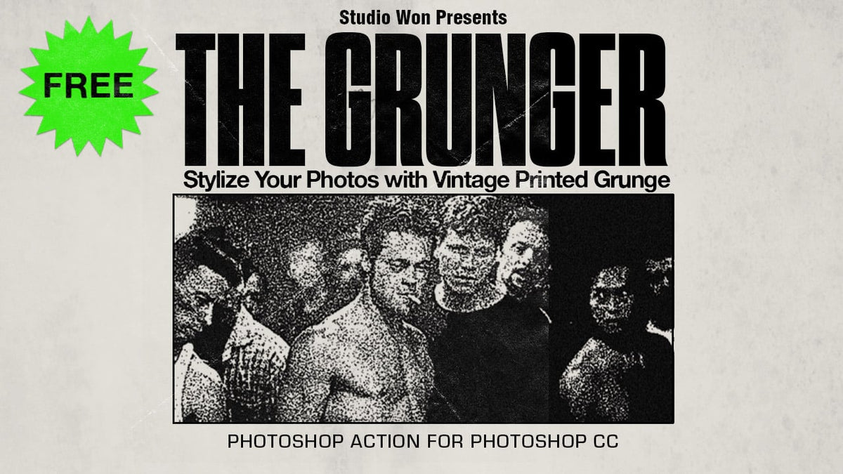 Aperçu 2 sur 2 de The Grunger - Vintage Printed Grunge Photoshop Action, ressource Mockups par Studio Won