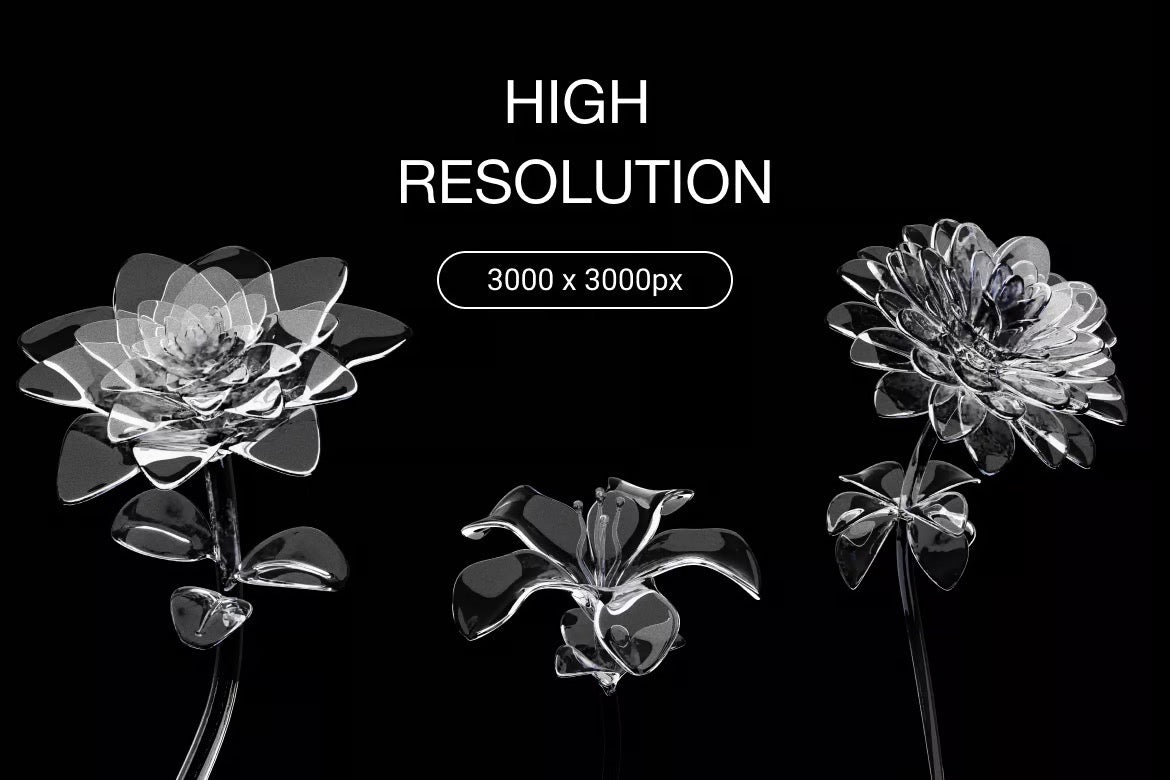 Aperçu 2 sur 5 de Illustration de fleurs en verre 3D, ressource 3D par Spacepixelcreative