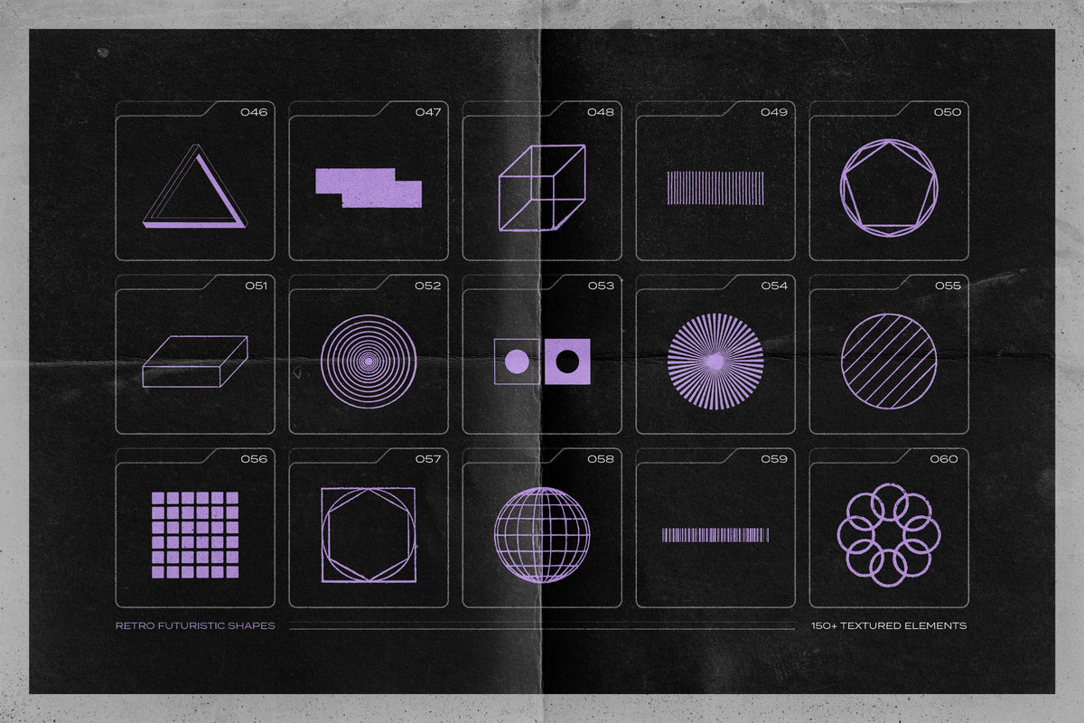 Aperçu 7 sur 17 de 150 Retro-Futuristic Textured Shapes Pack, ressource Transitions par Samolevsky