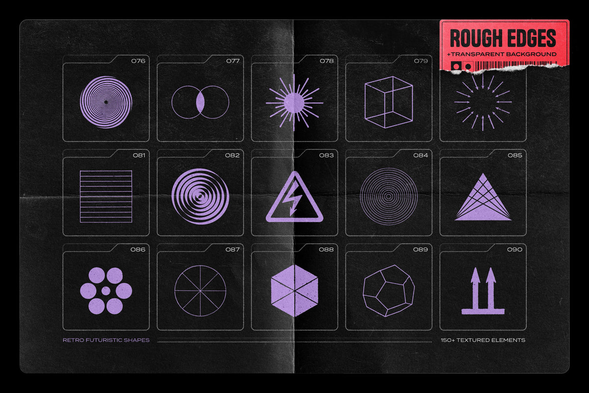 Aperçu 10 sur 17 de 150 Retro-Futuristic Textured Shapes Pack, ressource Transitions par Samolevsky
