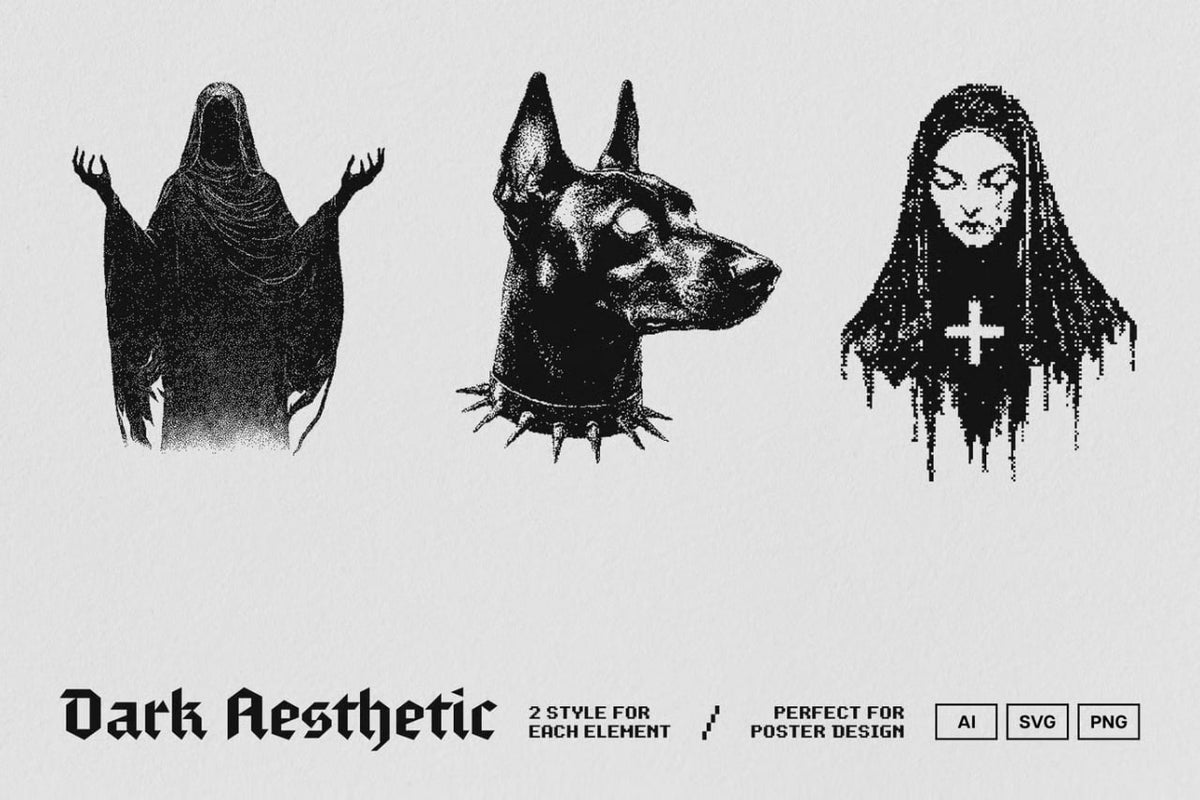 Aperçu 6 sur 6 de Dark Aesthetic Dithering Bundle, ressource Mockups par HYTRAPE