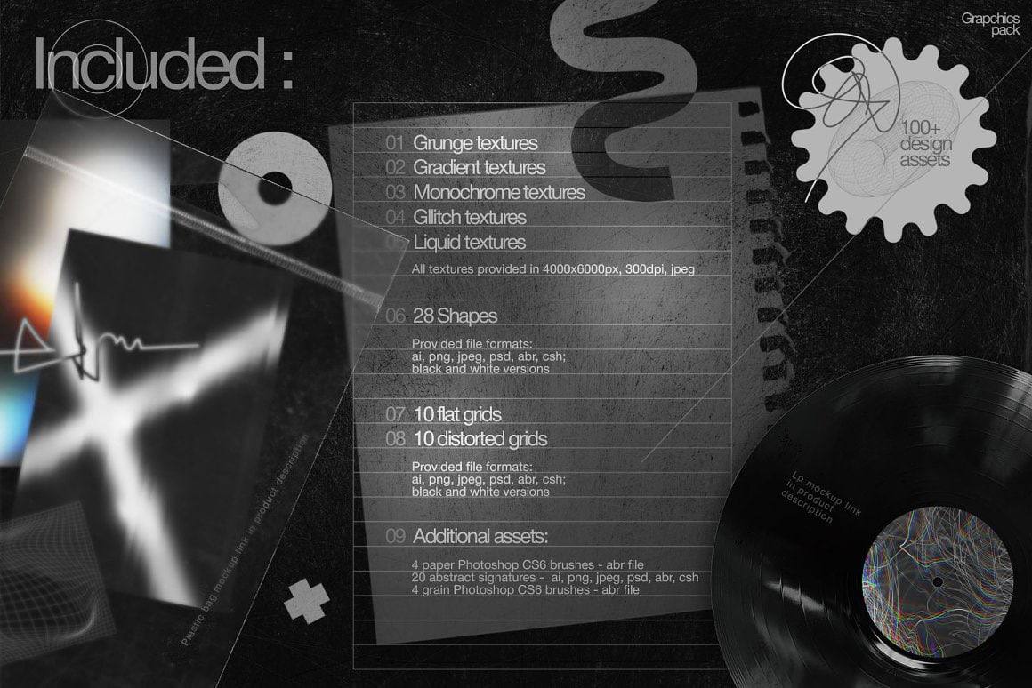 Aperçu 9 sur 9 de 100+ Graphics Pack (Zine/Grunge/Urban), ressource Mockups par HYTRAPE