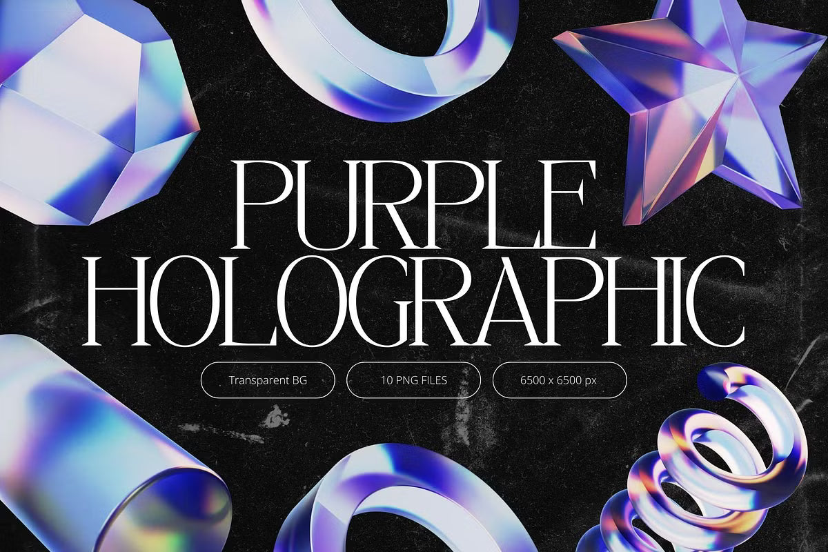 Aperçu principal de 3D PURPLE HOLOGRAPHIC SHAPES, ressource Mockups par HYTRAPE