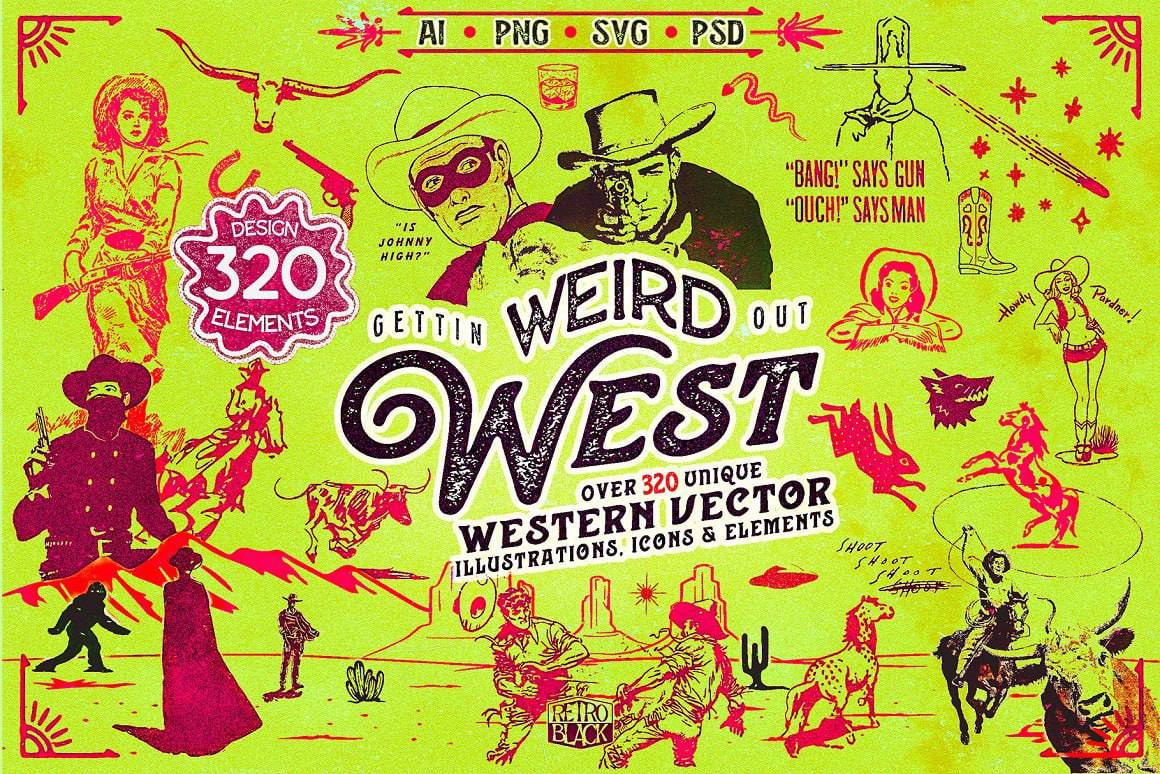Aperçu principal de +320 Western Icons and Illustrations, ressource Mockups par HYTRAPE