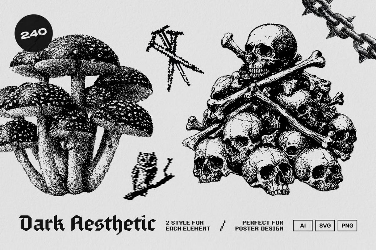 Aperçu principal de Dark Aesthetic Dithering Bundle, ressource Mockups par HYTRAPE