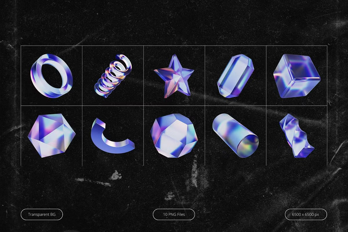 3D PURPLE HOLOGRAPHIC SHAPES