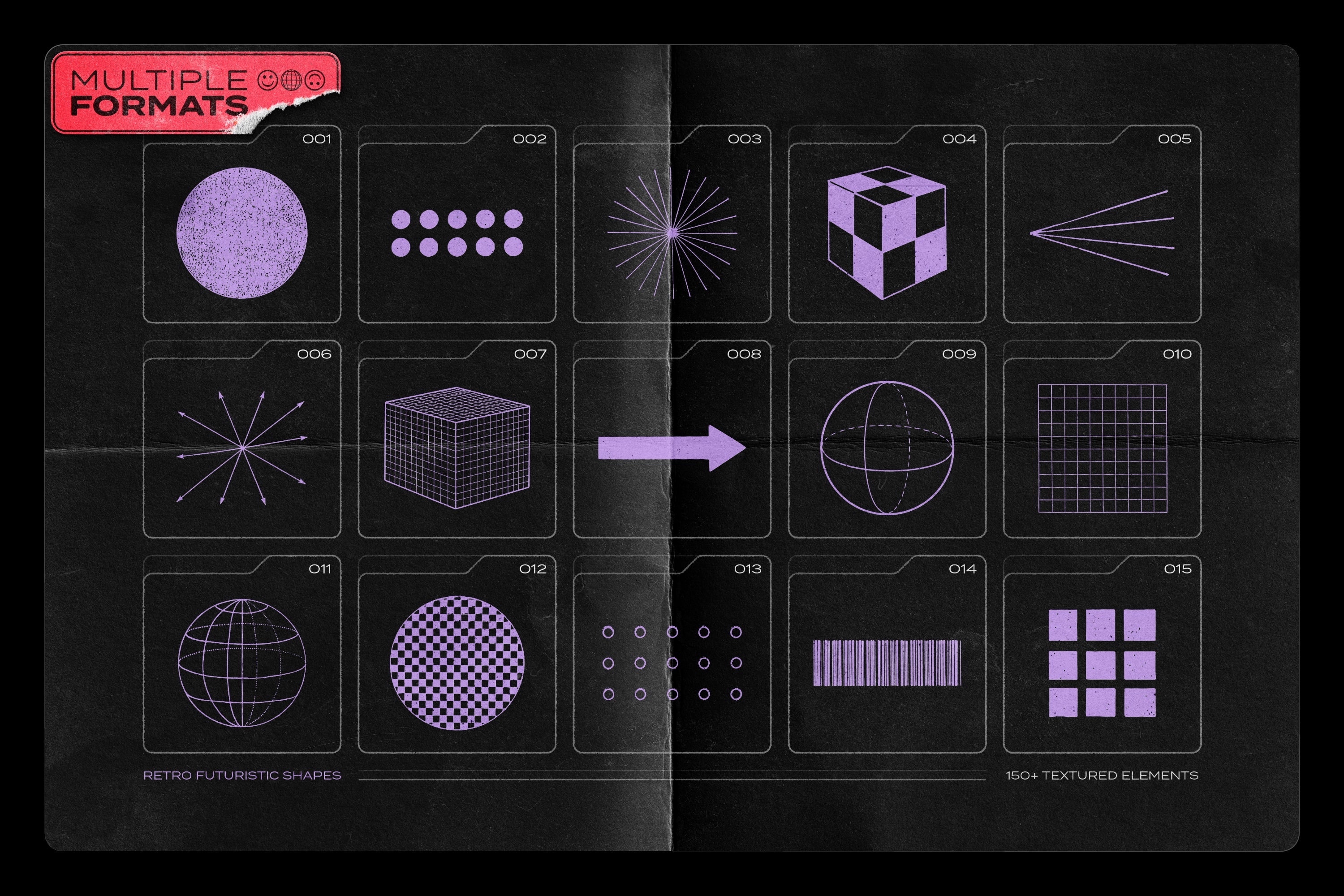 150 Retro-Futuristic Textured Shapes Pack 