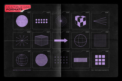 150 Retro-Futuristic Textured Shapes Pack