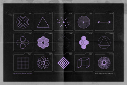 150 Retro-Futuristic Textured Shapes Pack 