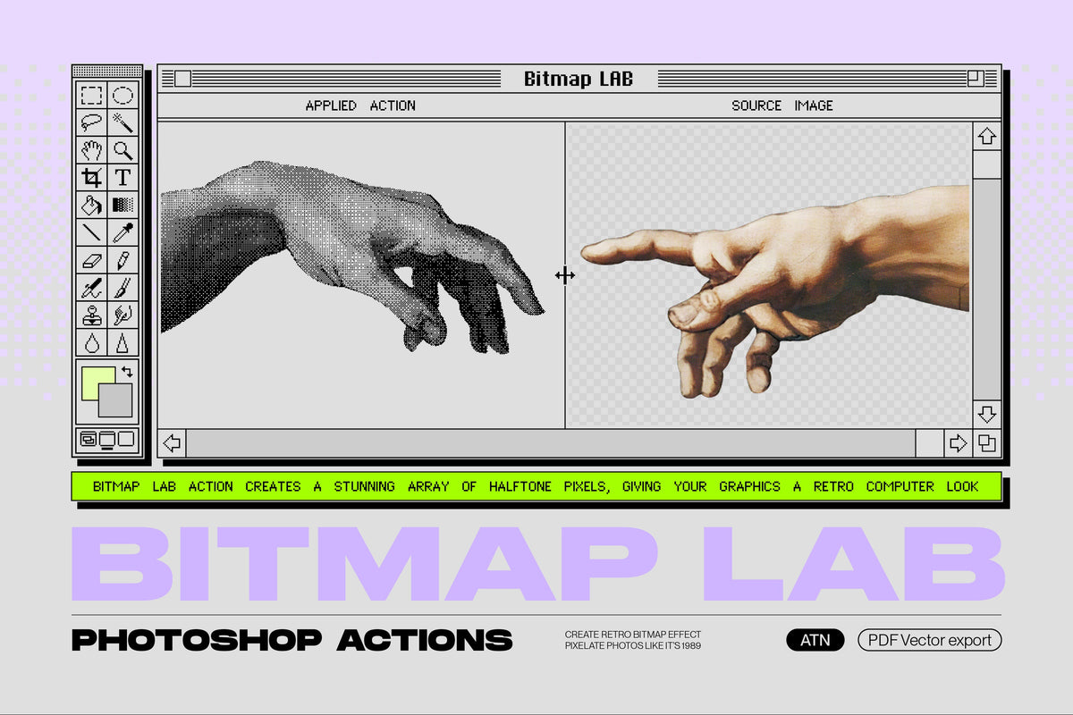 Aperçu principal de Bitmap Lab - One-Click Pixel Halftone Action, ressource Vectors par Samolevsky