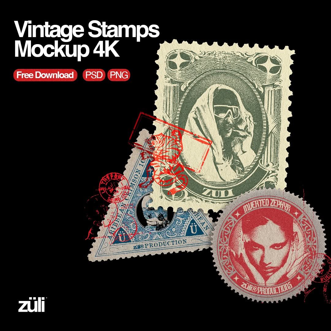 Aperçu principal de Vintage Stamps Mockups Pack [By Züli], ressource Mockups par Züli