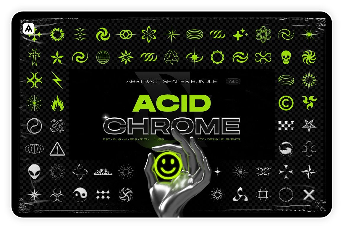 Aperçu principal de Acid & Chrome Abstract Shapes Bundle, ressource Mockups par HYTRAPE